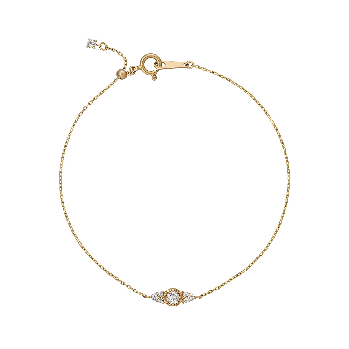 10K Moissanite Milgrain Shining Adjustable Chain Bracelet (Yellow Gold) - Product Image