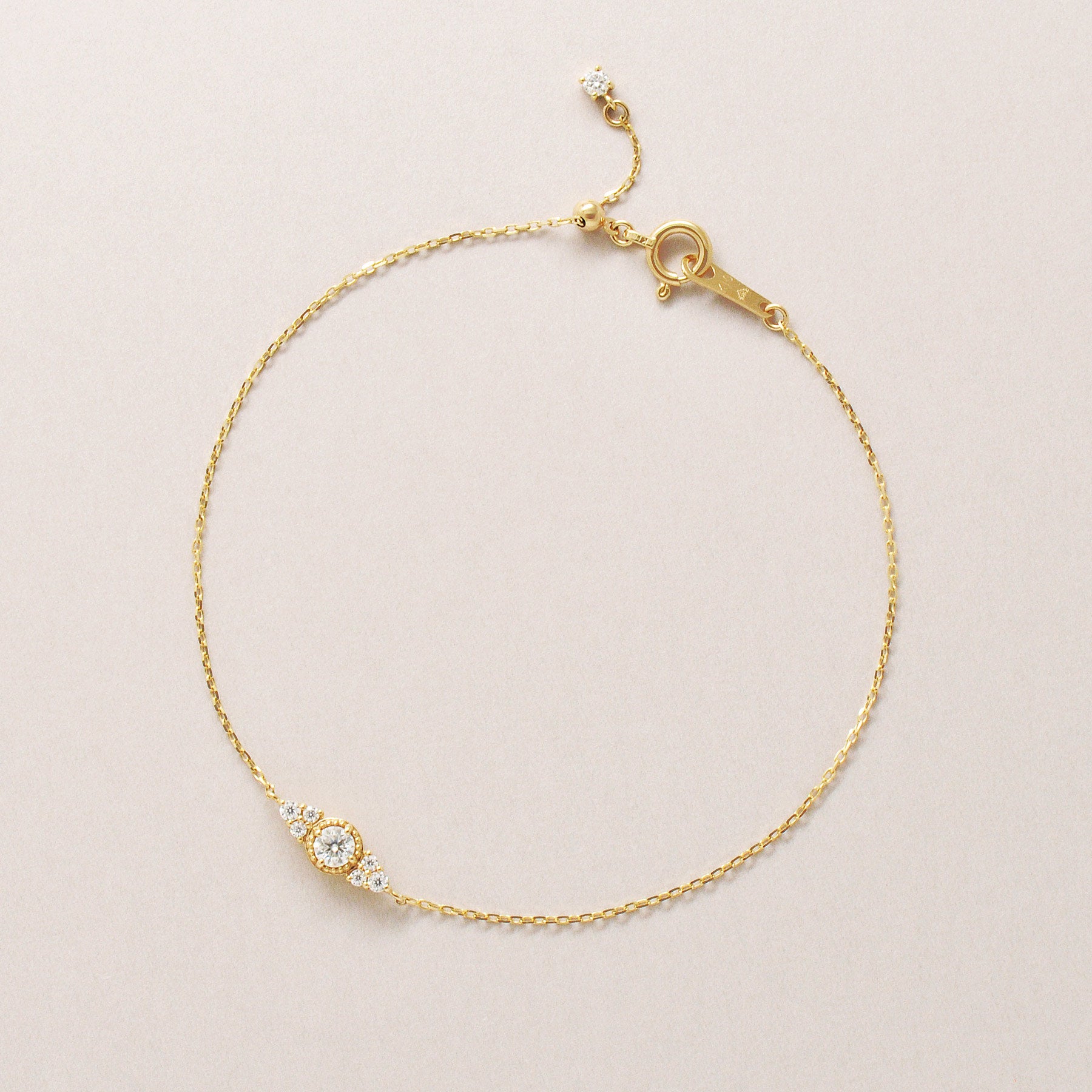 10K Moissanite Milgrain Shining Adjustable Chain Bracelet (Yellow Gold) - Product Image