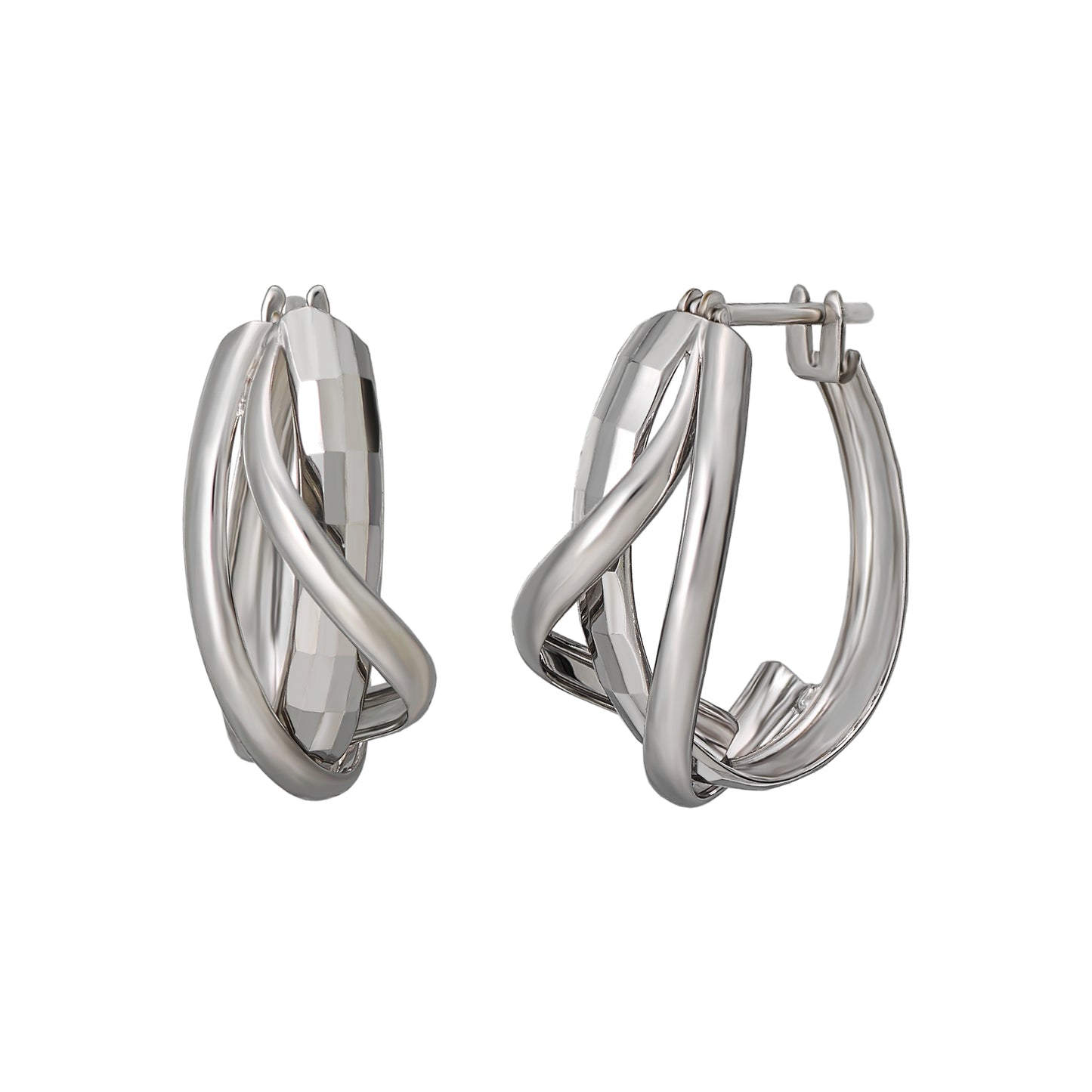 14K/10K Triple Line Hoop Earrings (White Gold) - Product Image