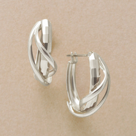 14K/10K Triple Line Hoop Earrings (White Gold) - Product Image