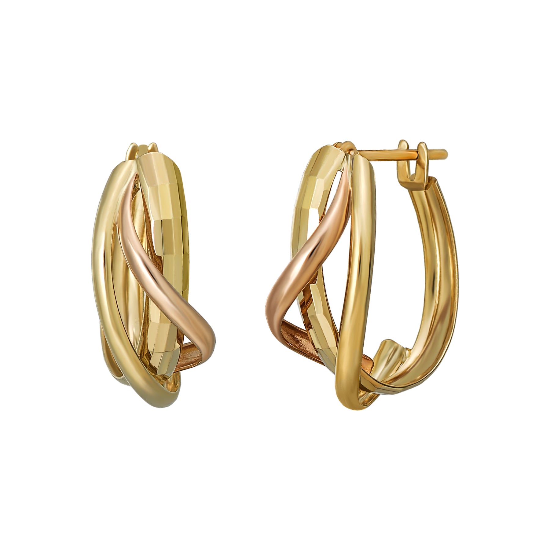 18K/10K Triple Line Hoop Earrings (Yellow Gold / Rose Gold) - Product Image