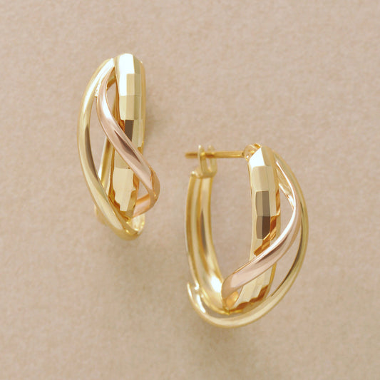 18K/10K Triple Line Hoop Earrings (Yellow Gold / Rose Gold) - Product Image