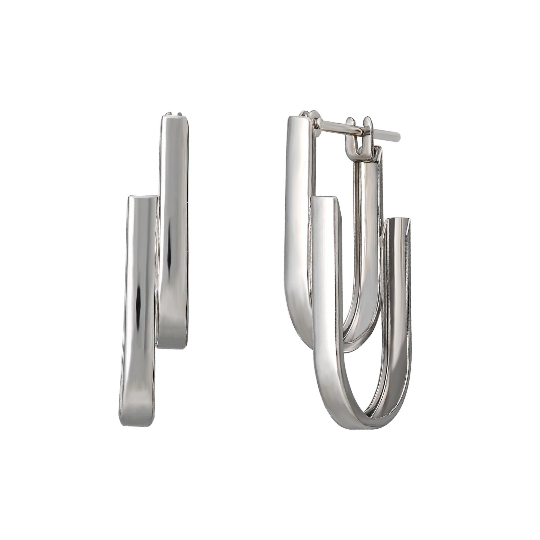 14K/10K Double U-line Hoop Earrings (White Gold) - Product Image