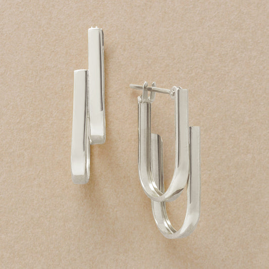 14K/10K Double U-line Hoop Earrings (White Gold) - Product Image