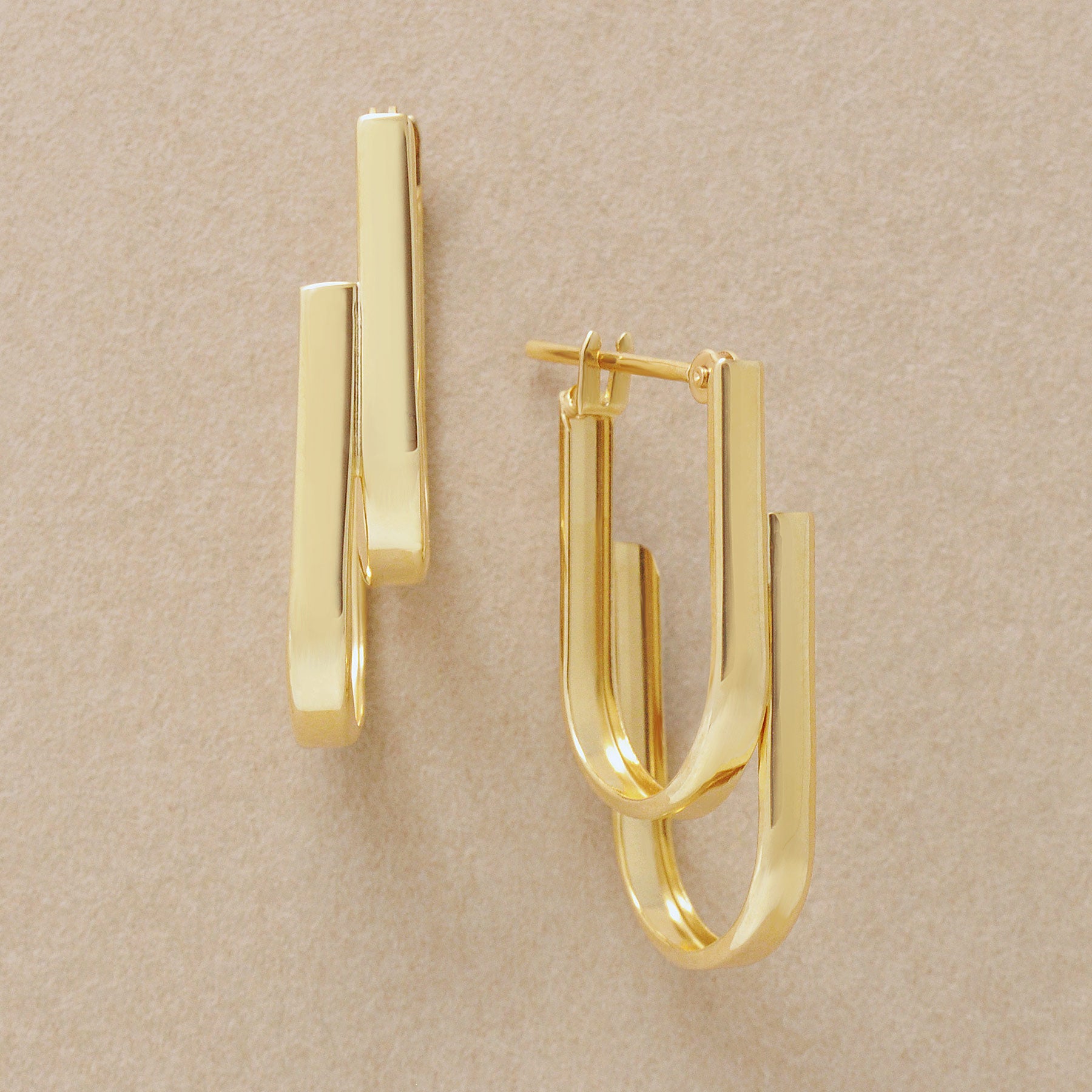 18K/10K Double U-line Hoop Earrings (Yellow Gold) - Product Image