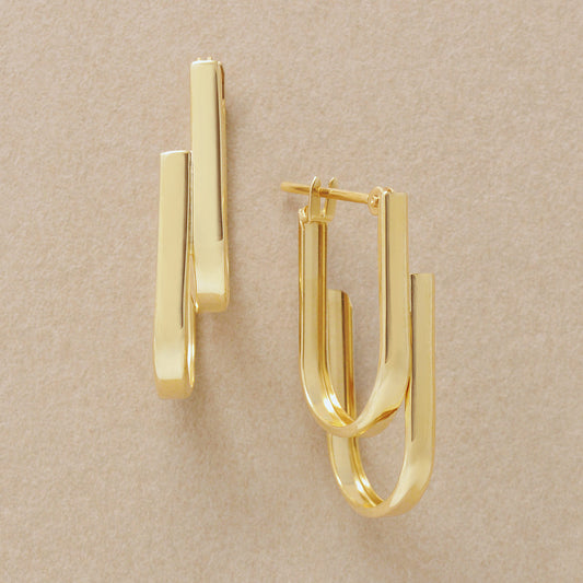 18K/10K Double U-line Hoop Earrings (Yellow Gold) - Product Image