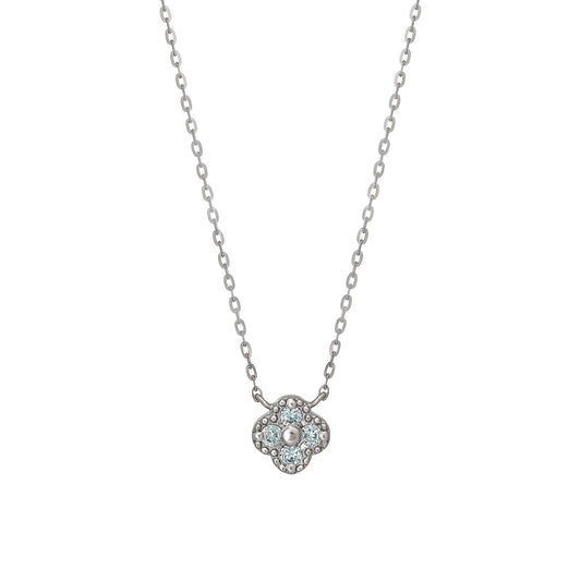 10K Ice Blue Diamond Milgrain Flower Necklace (White Gold) - Product Image