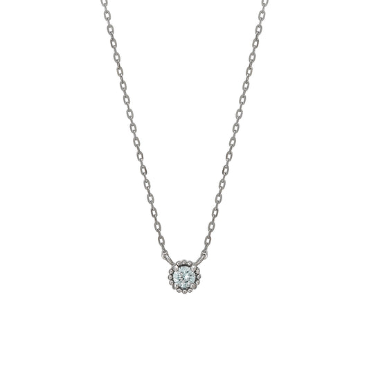 10K Ice Blue Diamond Milgrain Solitaire 0.05ct Necklace (White Gold) - Product Image