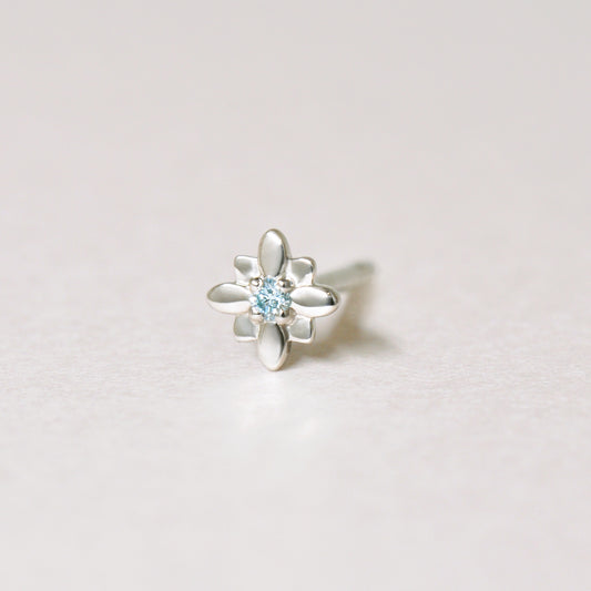 [Solo Earring] [Second Earrings] Platinum Ice Blue Diamond Flower Single Earring - Product Image