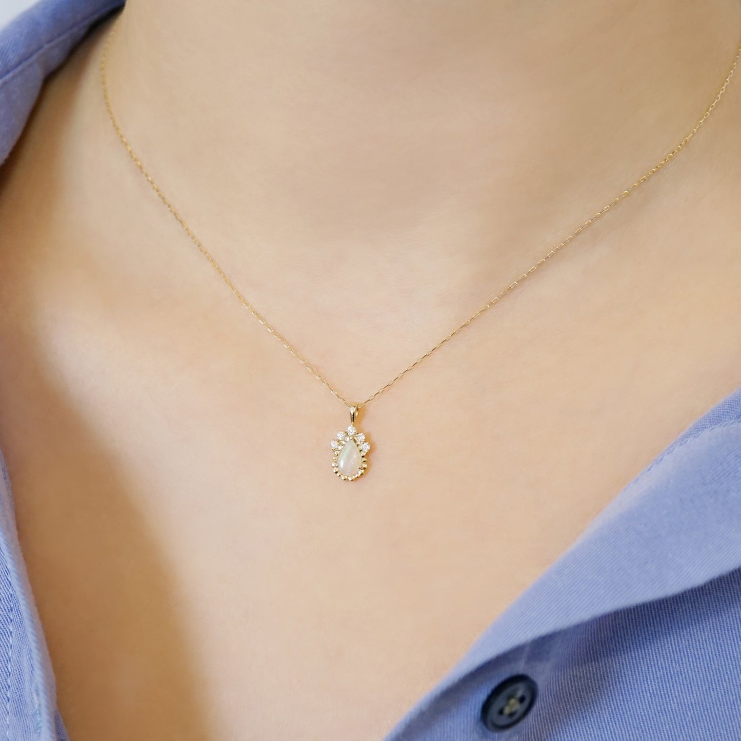 18K/10K Dew Drop Opal Necklace (Yellow Gold) - Model Image