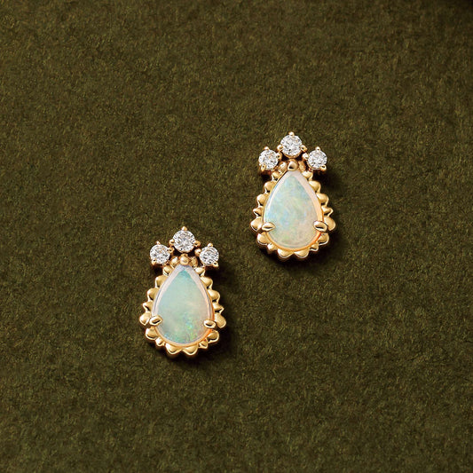 18K/10K Dew Drop Opal Earrings (Yellow Gold) - Product Image