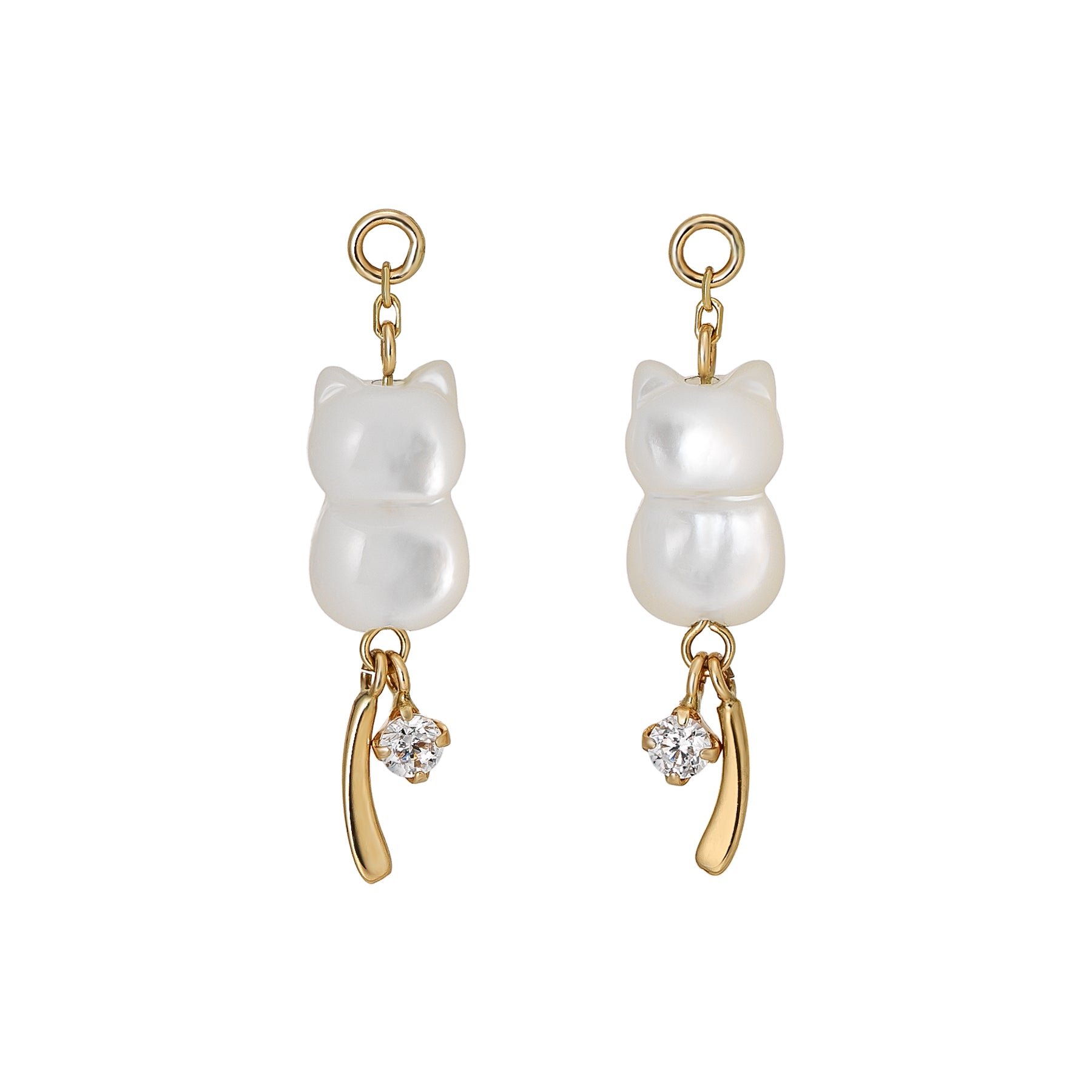 [Palette] 10K White Shell Cubic Zirconia Cat Charms (Yellow Gold) - Product Image