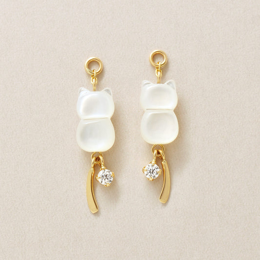 [Palette] 10K White Shell Cubic Zirconia Cat Charms (Yellow Gold) - Product Image