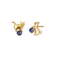 18K/10K Iolite Playful Cat Stud Earrings (Yellow Gold) - Product Image