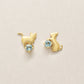 18K/10K Blue Topaz Playful Cat Stud Earrings (Yellow Gold) - Product Image