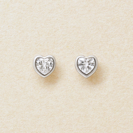 [Second Earrings] Platinum Cubic Zirconia Heart Cut Earrings - Product Image