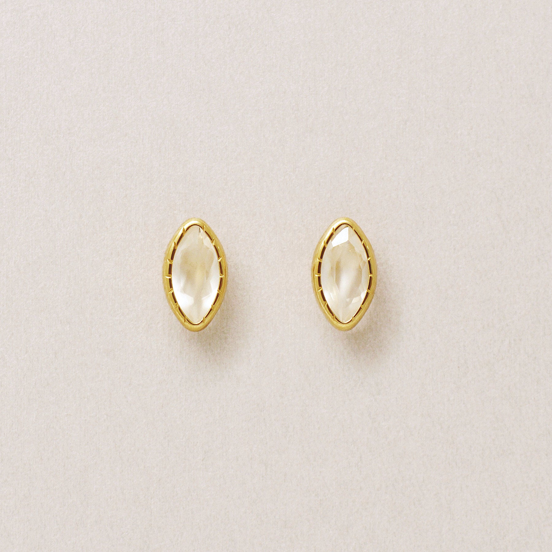 [Second Earrings] 18K Moonstone Marquise Cut Earrings (Yellow Gold) - Product Image