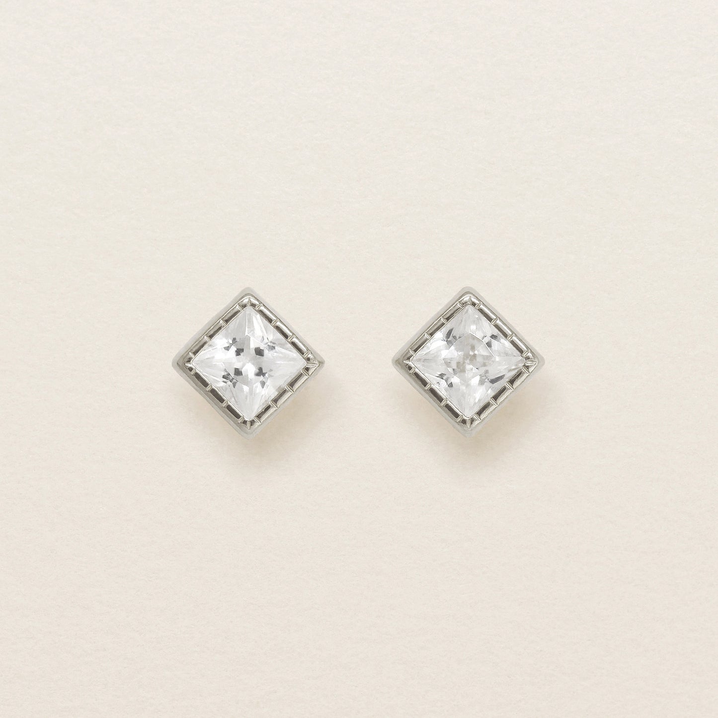 [Second Earrings] Platinum Cubic Zirconia Square Cut Earrings - Product Image