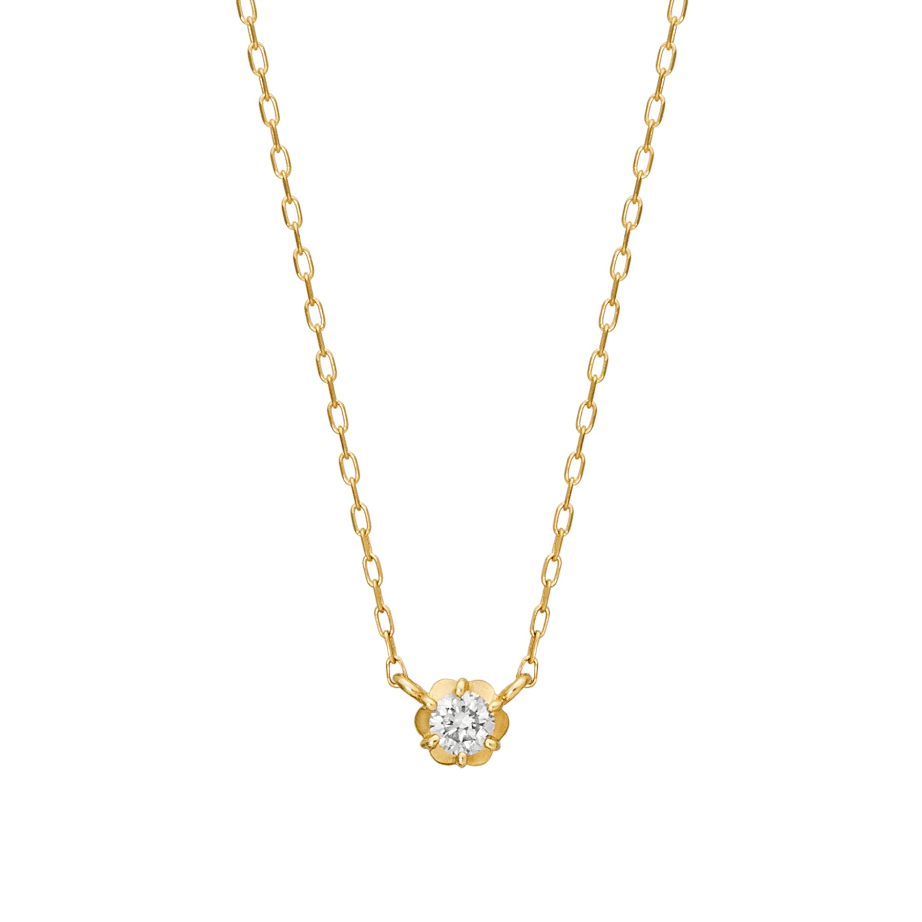 18K Yellow Gold Fiolette Setting Single Diamond Necklace 0.07ct - Product Image