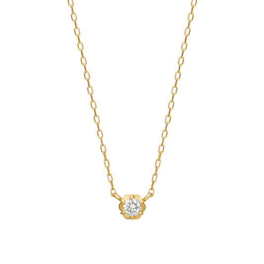 18K Yellow Gold Fiolette Setting Single Diamond Necklace 0.07ct - Product Image