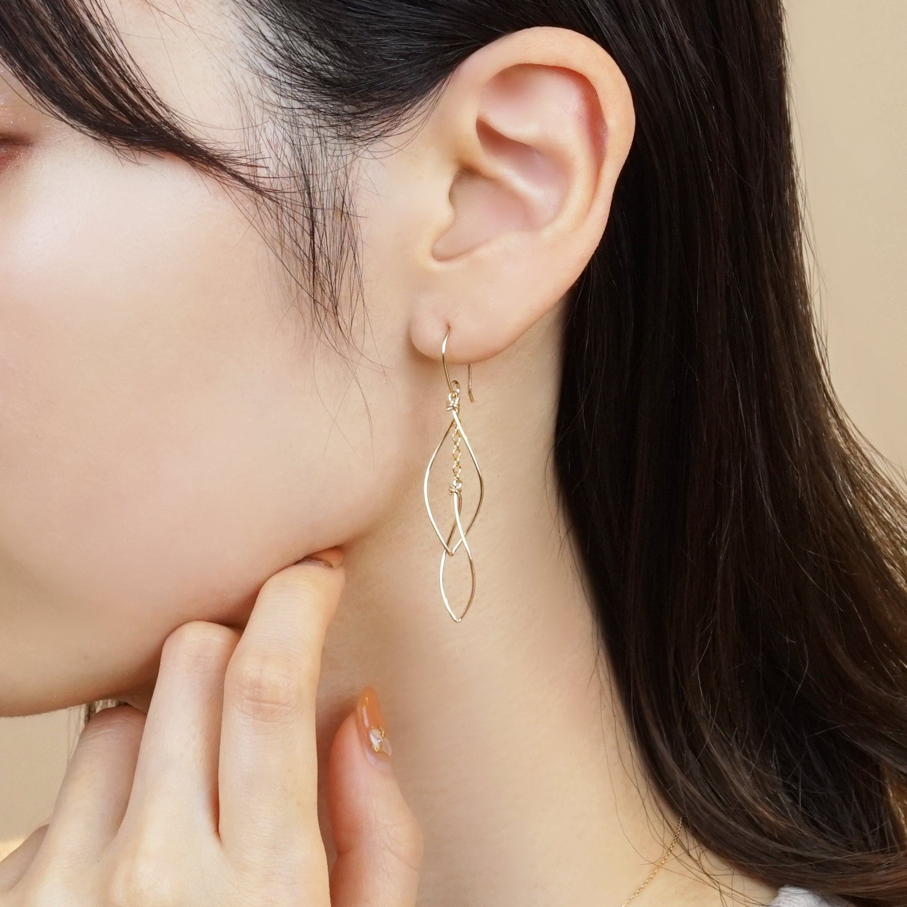 Gold Filled Double Marquise Wire Earrings - Model Image