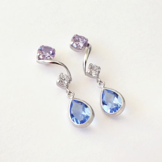 14K/10K White Gold Blue Quartz Swinging Earrings - Product Image