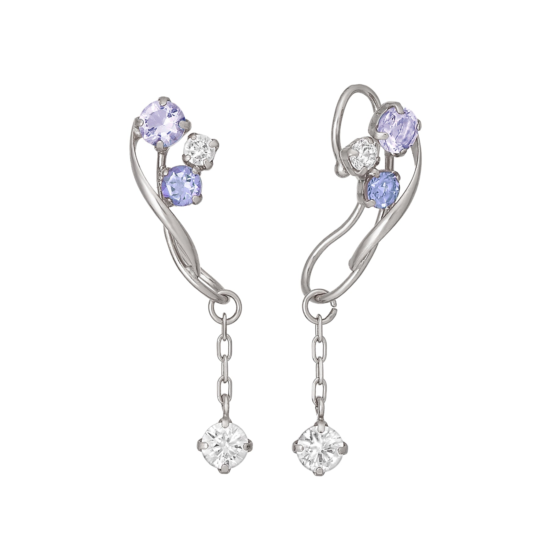 [Airy Clip-On Earrings] Tanzanite Swinging Earrings (10K White Gold) - Product Image