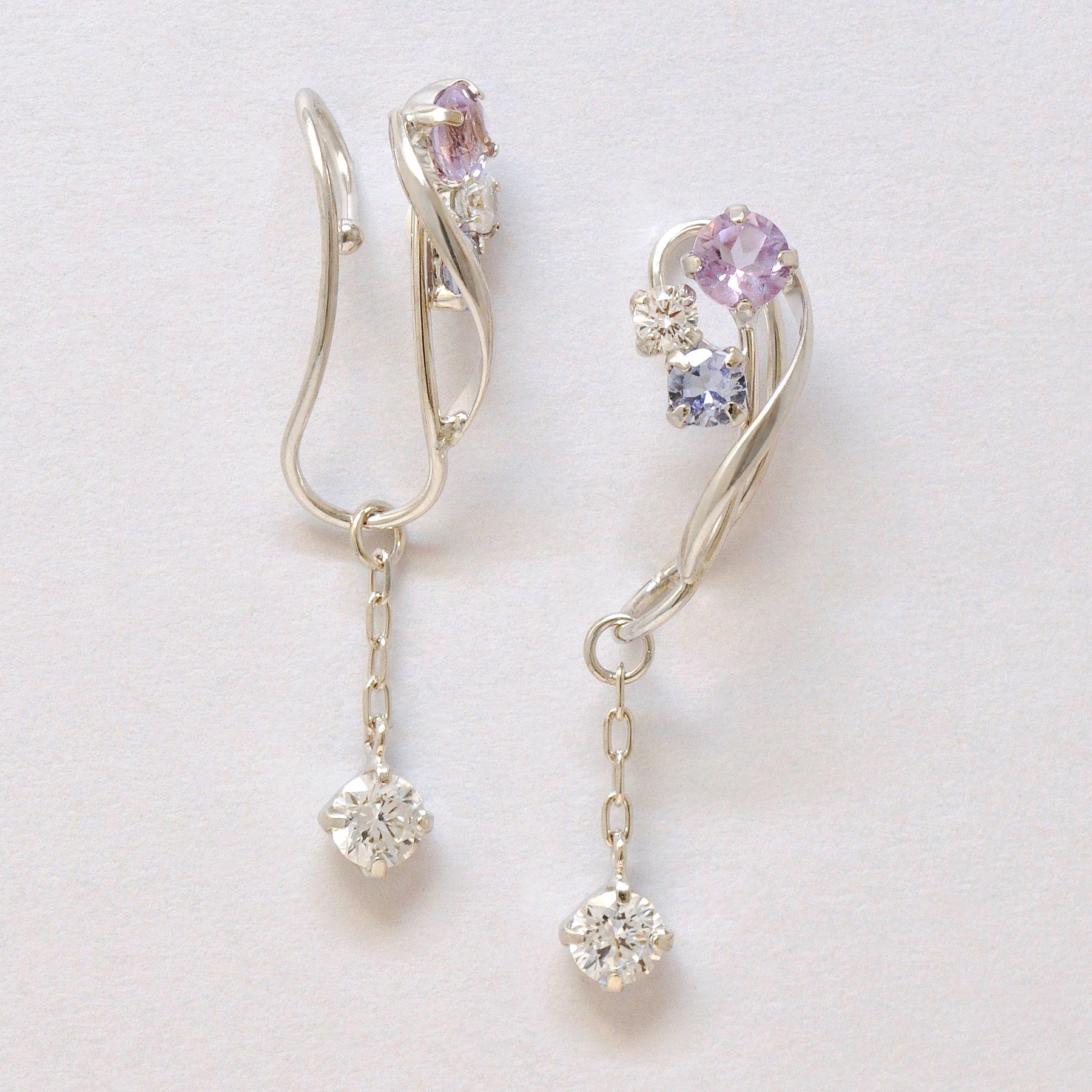 [Airy Clip-On Earrings] Tanzanite Swinging Earrings (10K White Gold) - Product Image