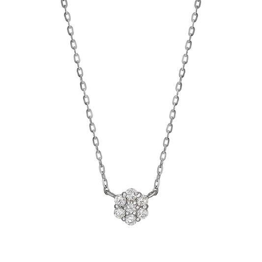 10K White Gold Diamond Flower Pave Necklace - Product Image