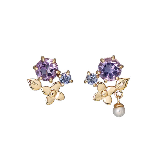 [Birth Flower Jewelry] June - Hydrangea Earrings (18K/10K Yellow Gold) - Product Image