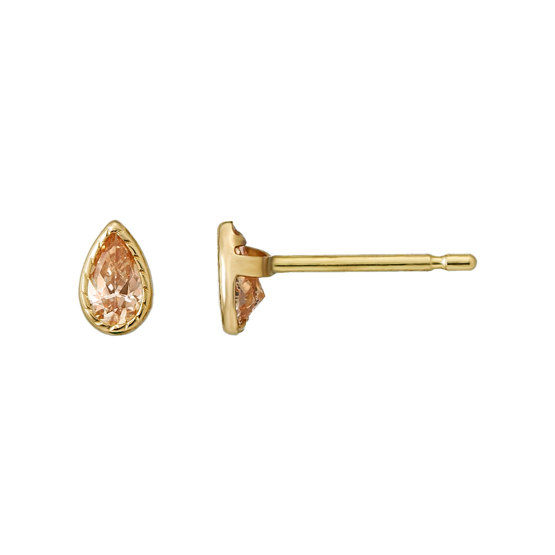 [Second Earrings] 18K Yellow Gold Champagne Color Cubic Zirconia Drop Cut Earrings - Product Image