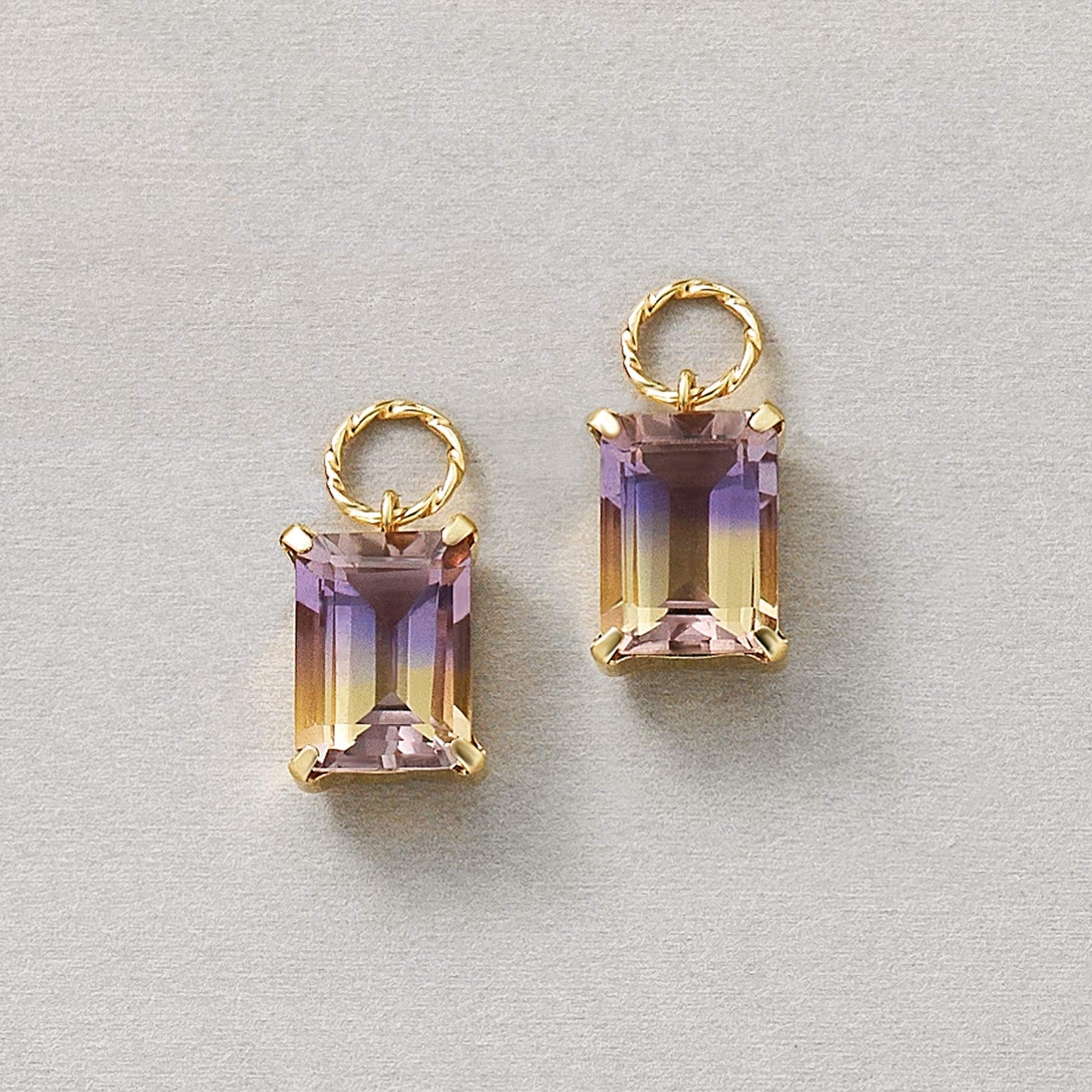 [Palette] 10K Yellow Gold Ametrine Square Charms For Hoop Earrings - Product Image