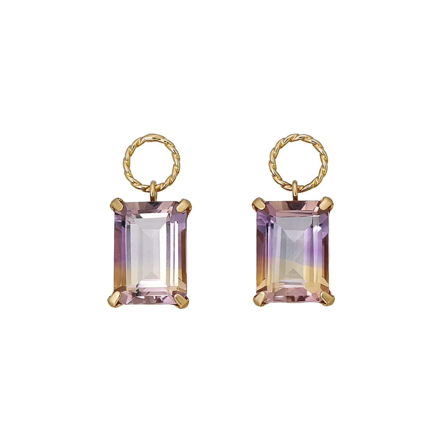 [Palette] 10K Yellow Gold Ametrine Square Charms For Hoop Earrings - Product Image