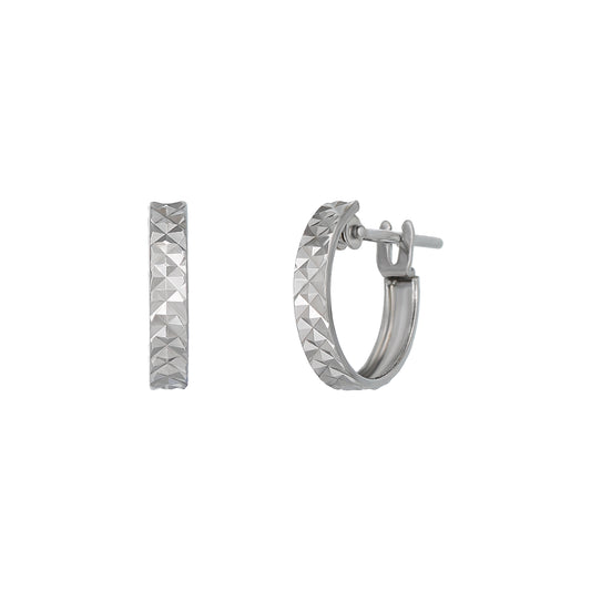 14K/10K White Gold Pyramid Pattern Hoop Earrings - Product Image