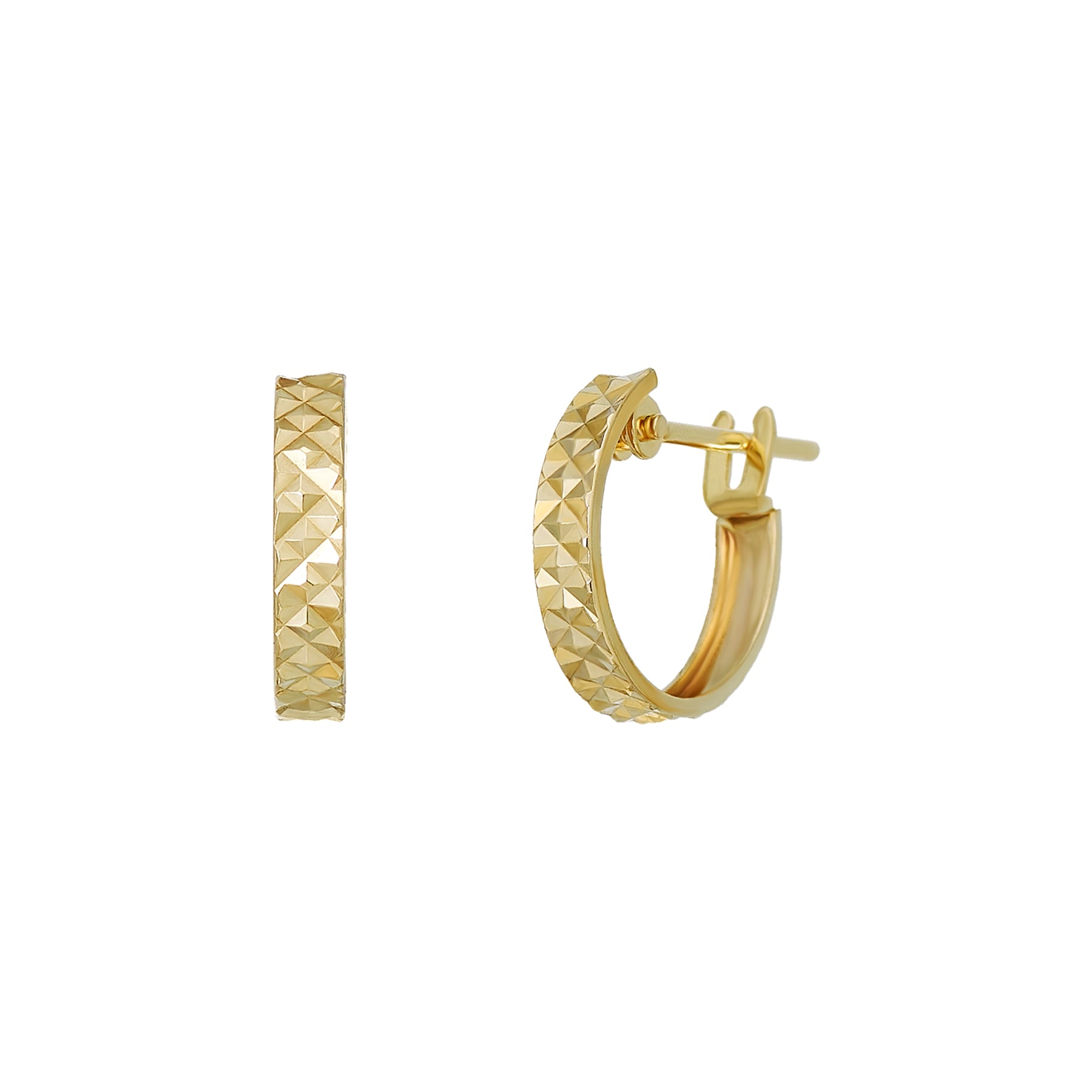 18K/10K Yellow Gold Pyramid Pattern Hoop Earrings - Product Image