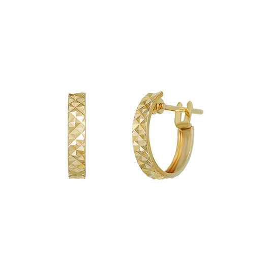 18K/10K Yellow Gold Pyramid Pattern Hoop Earrings - Product Image