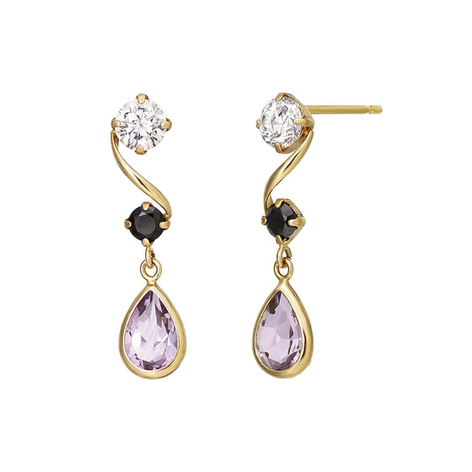 18K/10K Yellow Gold Amethyst Swinging Earrings - Product Image