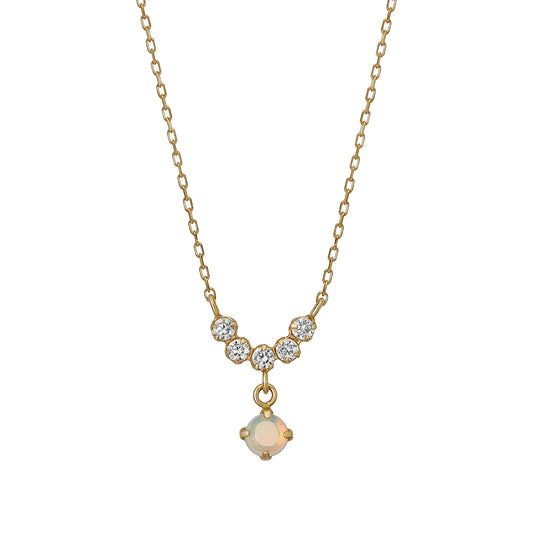 10K Yellow Gold Birthstone (Opal) Swinging Necklace - Product Image