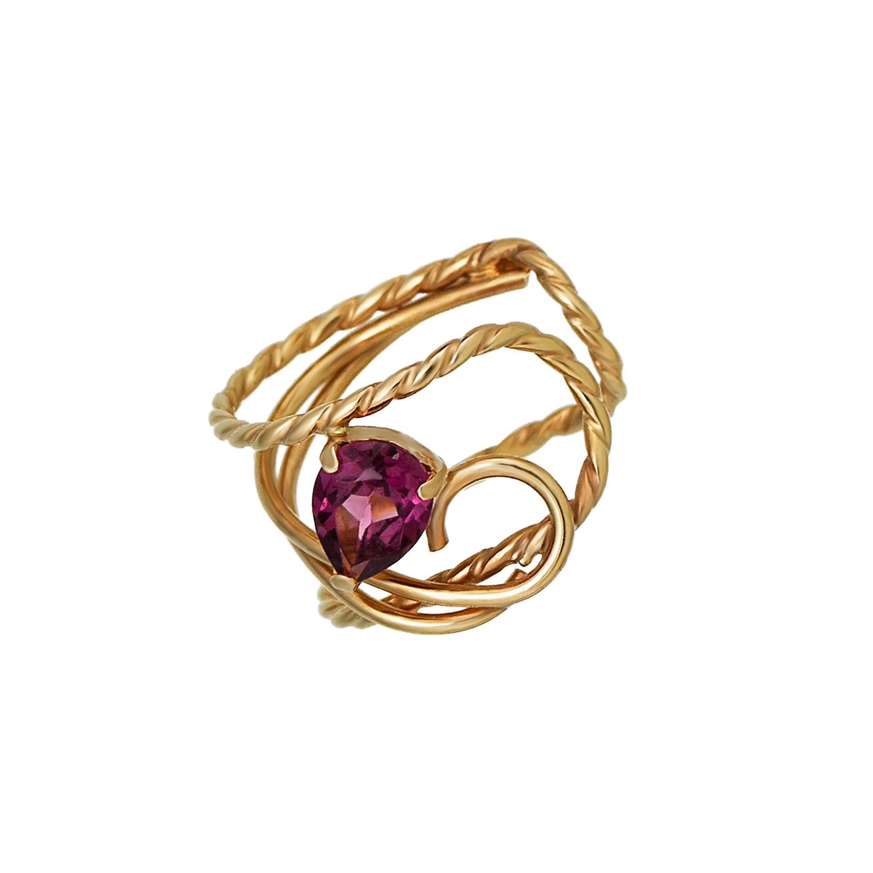 10K Yellow Gold Garnet Ivy Ear Cuff - Product Image