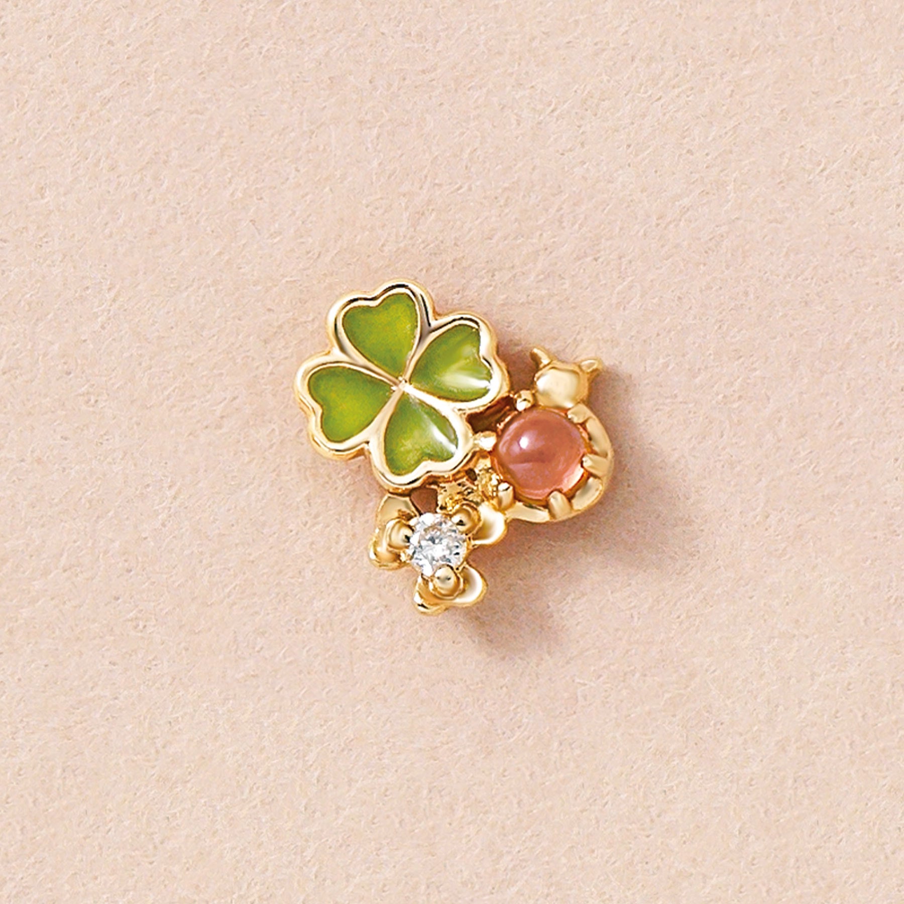 [GARDEN] 18K/10K Diamond Ladybird x Clover Single Earring (Yellow Gold) - Product Image