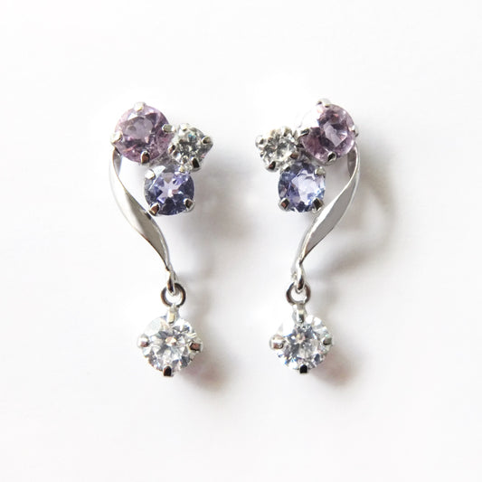 18K / 10K White Gold Colored Stone Swinging Earrings - Product Image