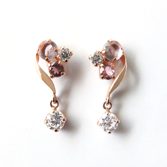 18K/10K Rose Gold Swaying Color Stone Earrings - Product Image