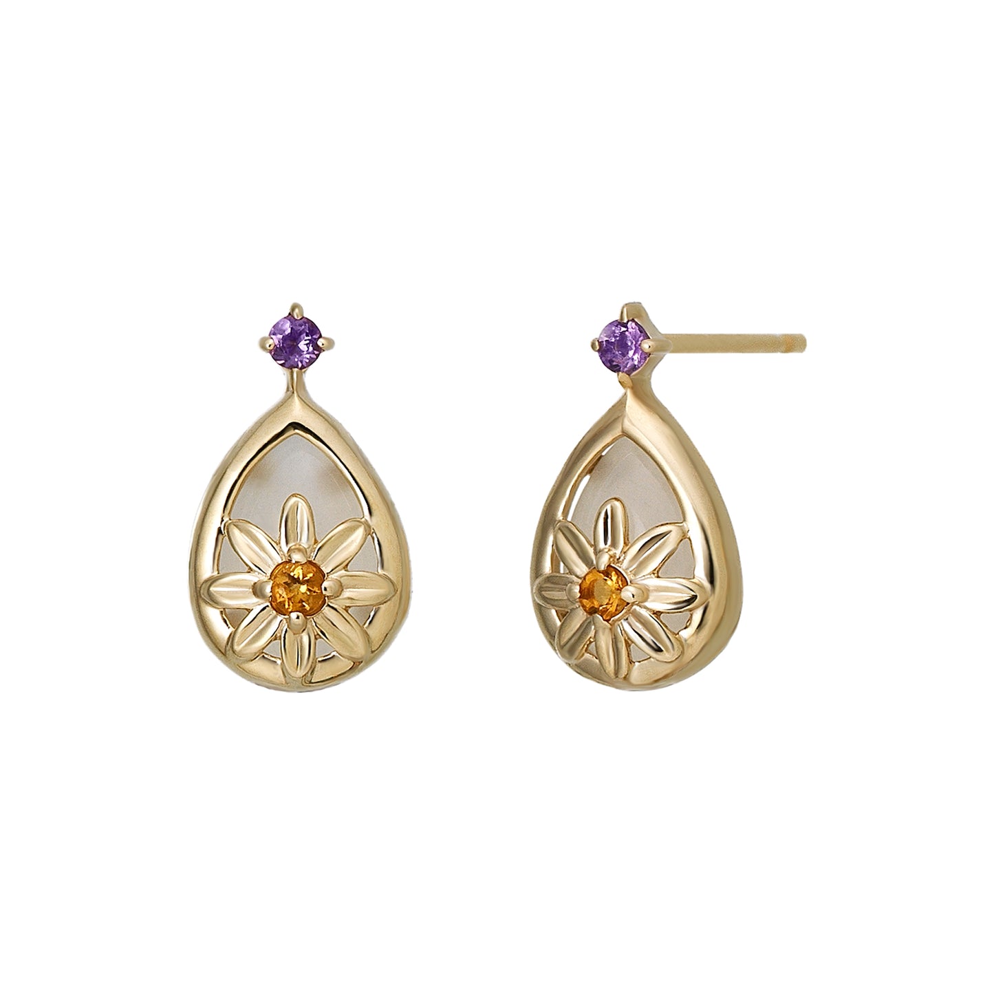 [Birth Flower Jewelry] February - Marguerite Earrings (18K/10K Yellow Gold) - Product Image