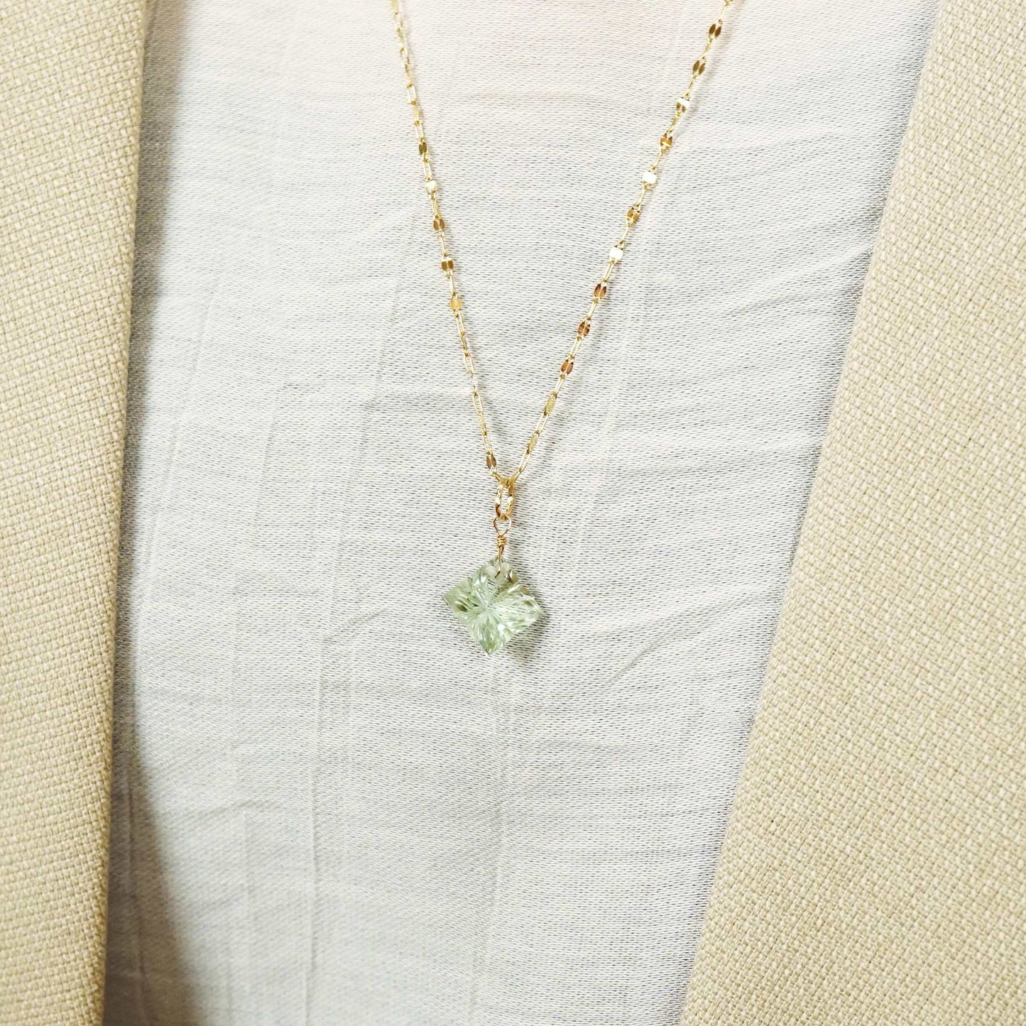 10K Green Quartz Necklace Charm (Yellow Gold) - Model Image