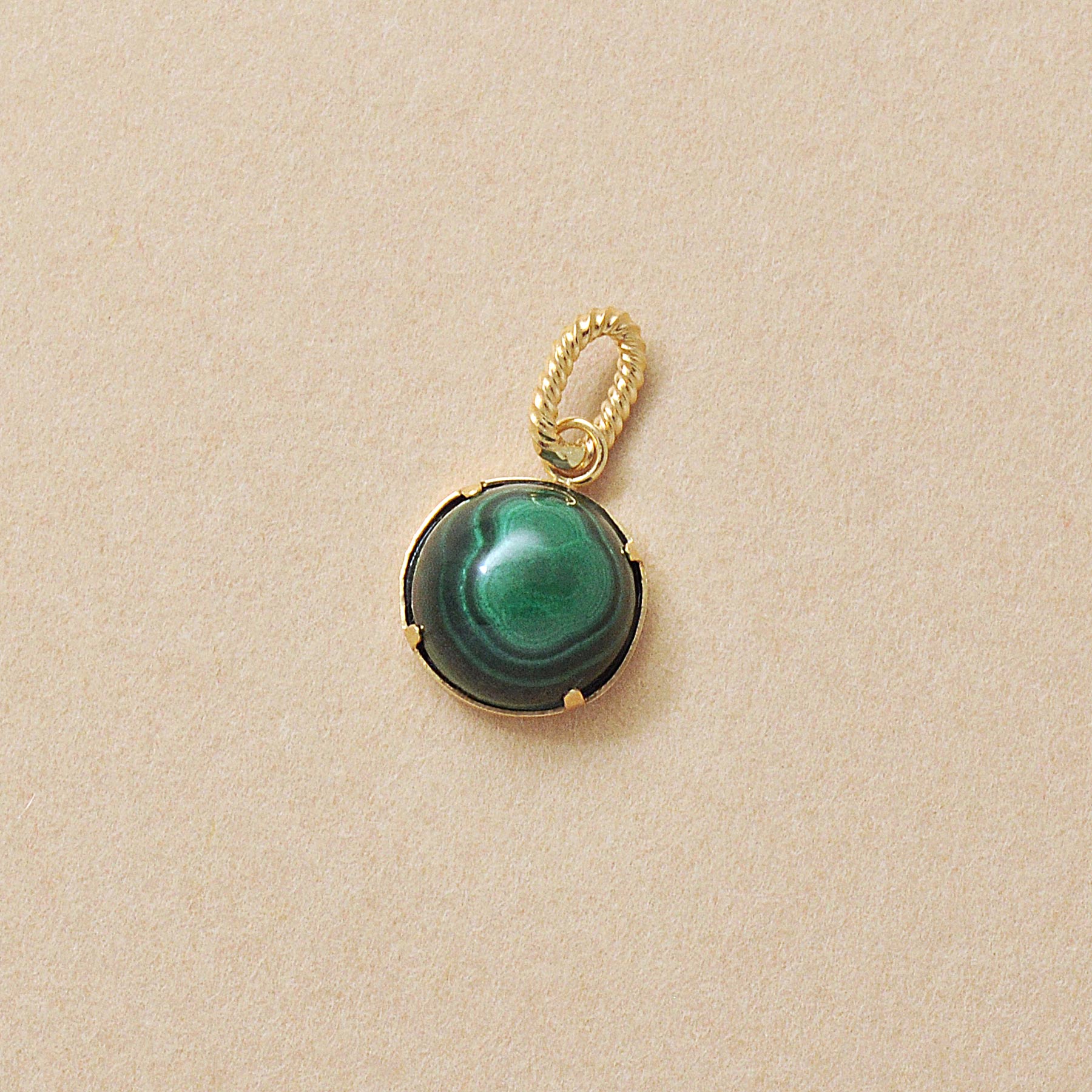 10K Malachite Necklace Charm (Yellow Gold) - Product Image