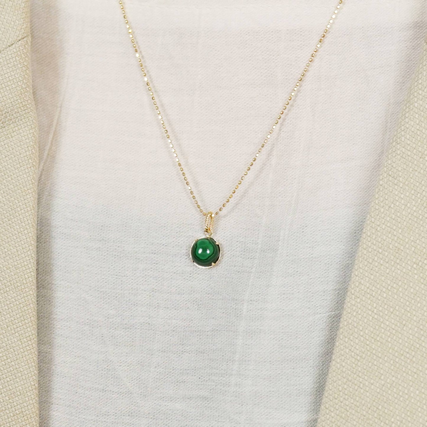 10K Malachite Necklace Charm (Yellow Gold) - Model Image