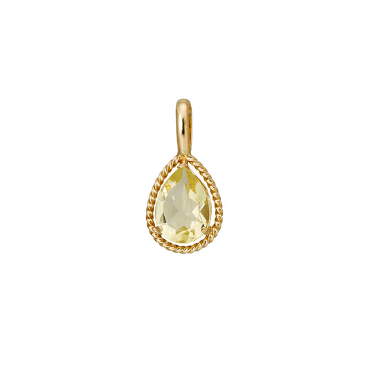 10K Lemon Quartz Drop Necklace Charm (Yellow Gold) - Product Image