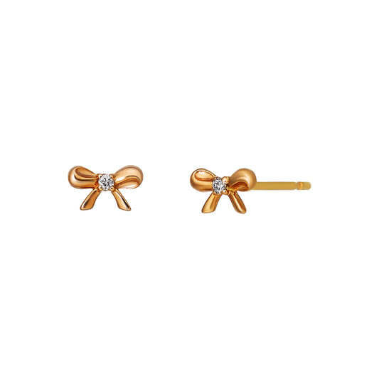 18K/10K Diamond Petit Ribbon Earrings (Rose Gold) - Product Image