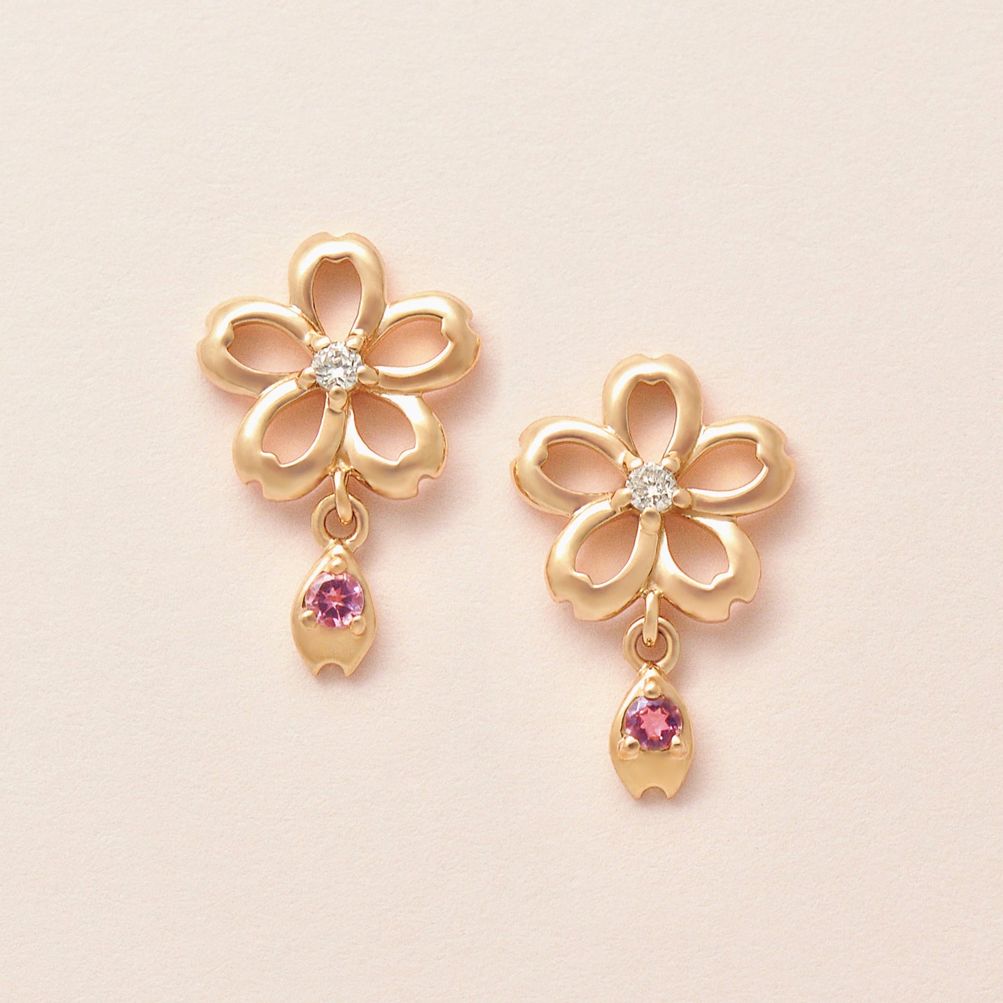 [Birth Flower Jewelry] April - Cherry Blossoms Openwork Earrings (18K/10K Rose Gold) - Product Image