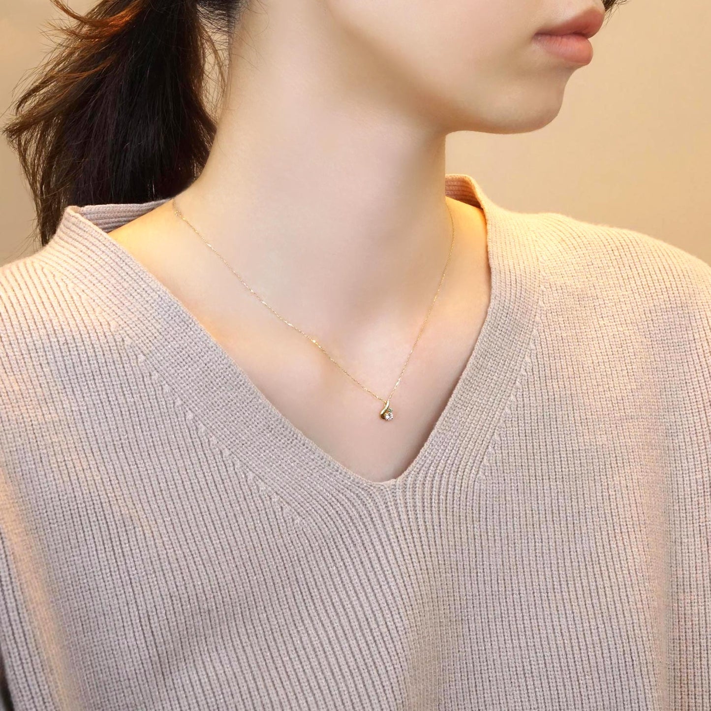 Simple Drop Necklace (10K Yellow Gold) - Model Image